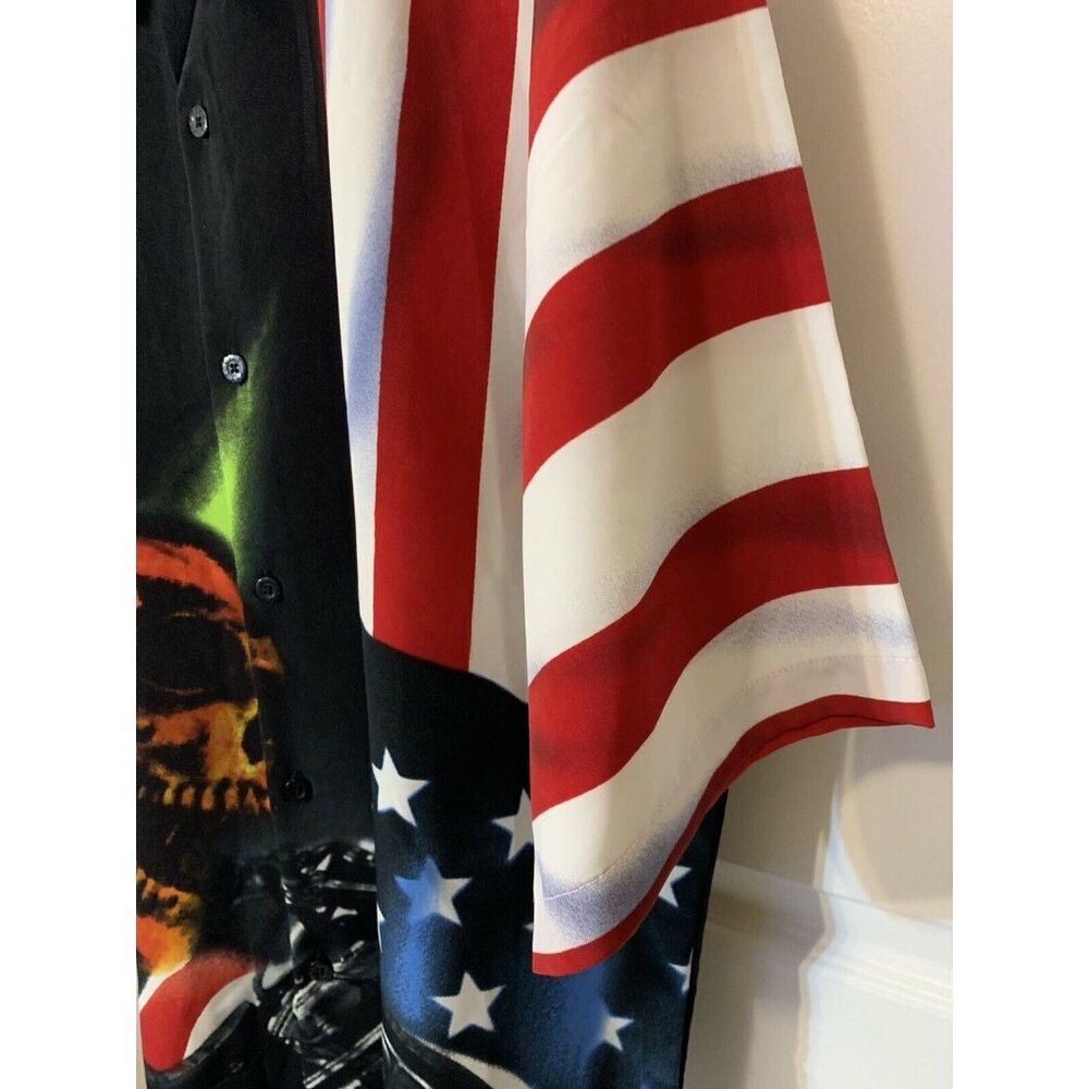 Dragonfly Clothing Co Men’s Sz XXXL Skull Motorcycle Biker Button American Flag - Picture 4 of 6